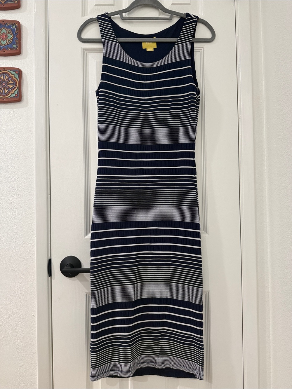 Maeve Navy and White Striped Sleeveless Knit Dress